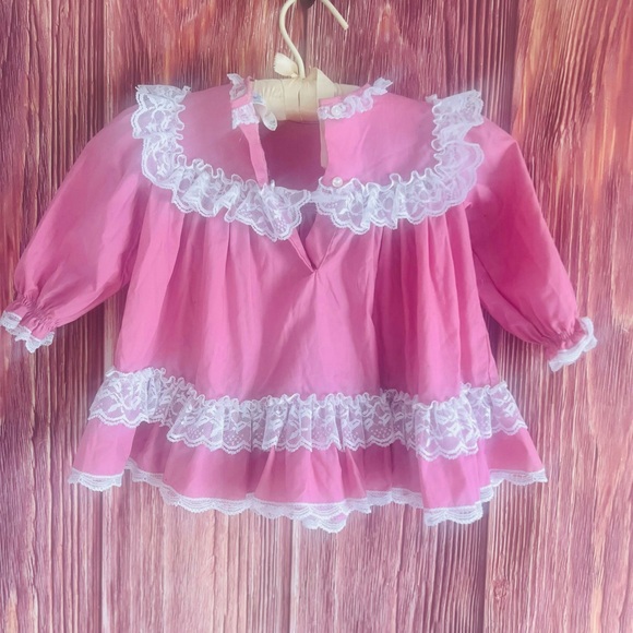 Vintage 1990’s Bryan Pink Baby Dress with White Lace size 18 month - Picture 4 of 9